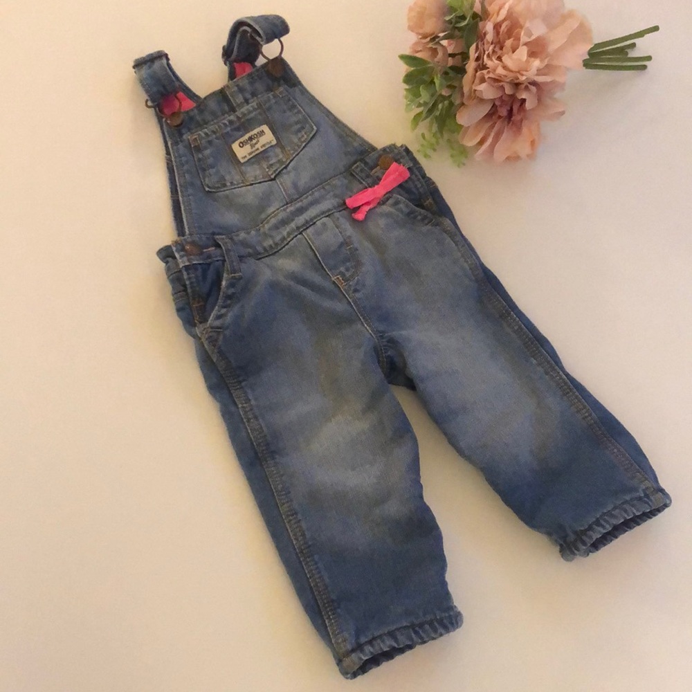 Oshkosh Girls Denim overalls 12 Month Hot Pink Girls denim fleece lined